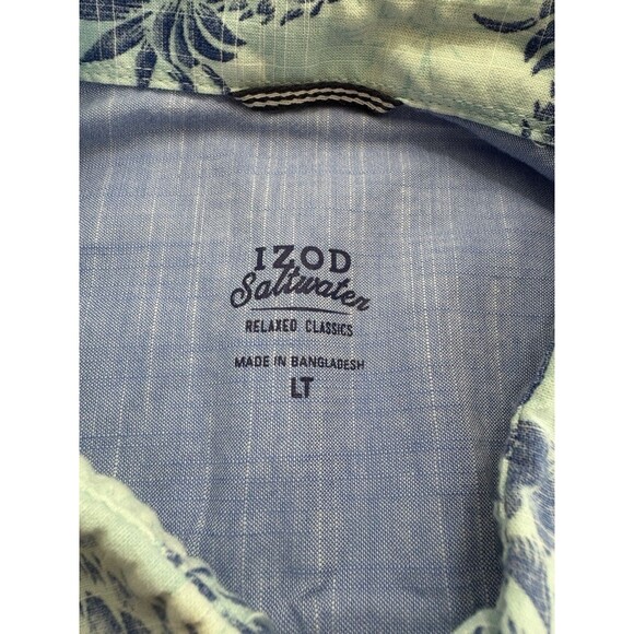 Izod Saltwater Blue Pineapple Tropical Print Casual Men Large 100% Cotton Shirt - Picture 2 of 7